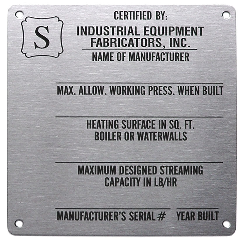 Asme Cert Plates Nameplates Metal Tags And Laser Cutting Detroit Name Plate Ferndale Mi